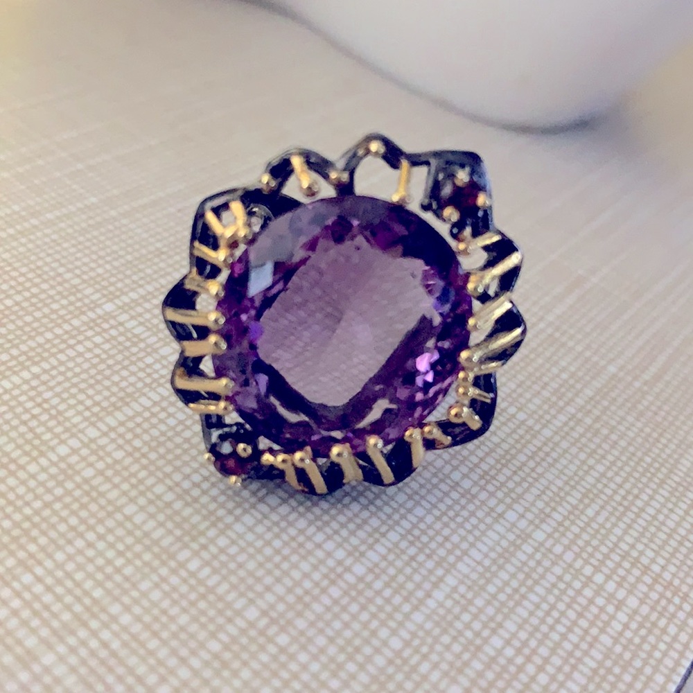 New Gorg Unique African Amethyst Rhodolite Ring - Picture 15 of 16